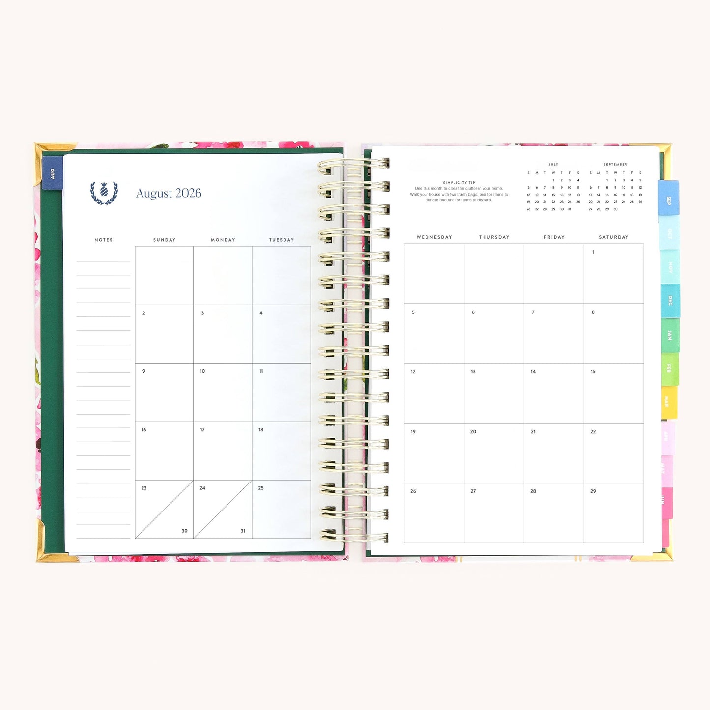 2026-2027 Spiral Daily Simplified Planner - Blush Hydrangea