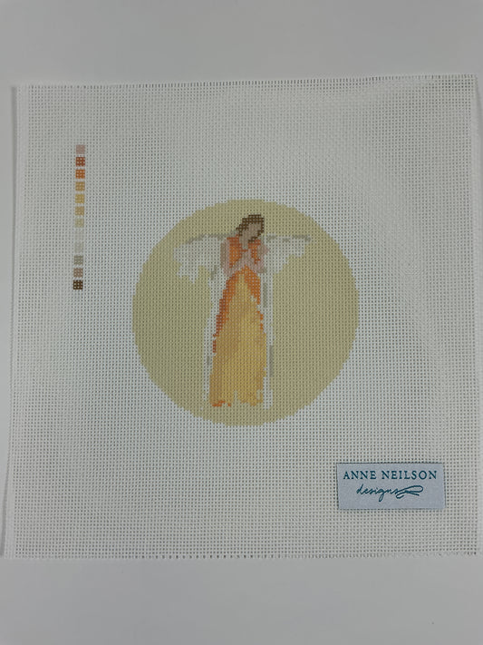 Orange Watercolor Angel Round