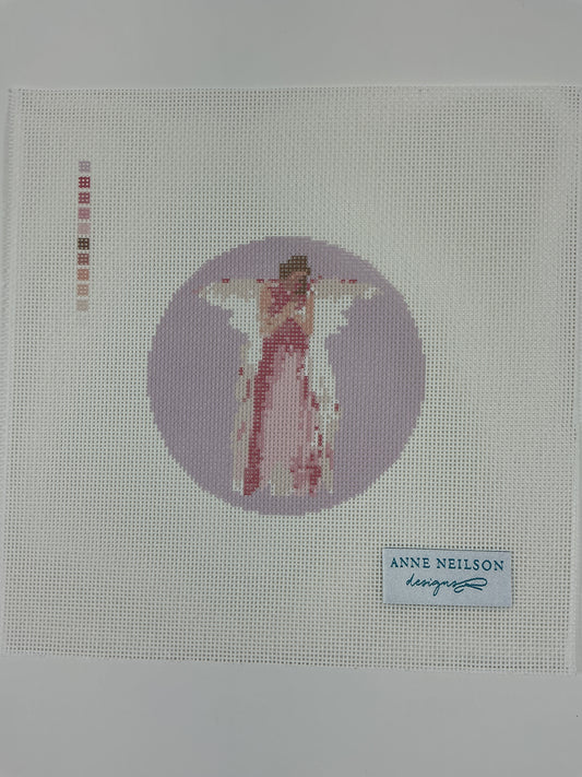 Pink  Watercolor Angel Round