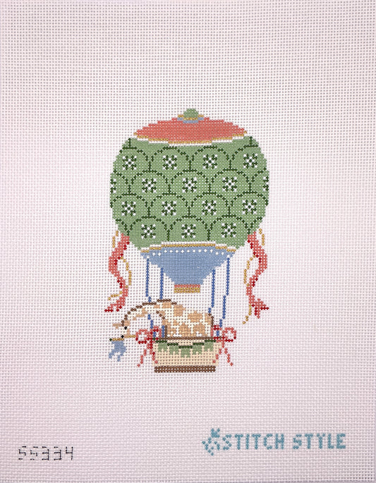 Green and Blue Hot Air Balloon with Giraffe