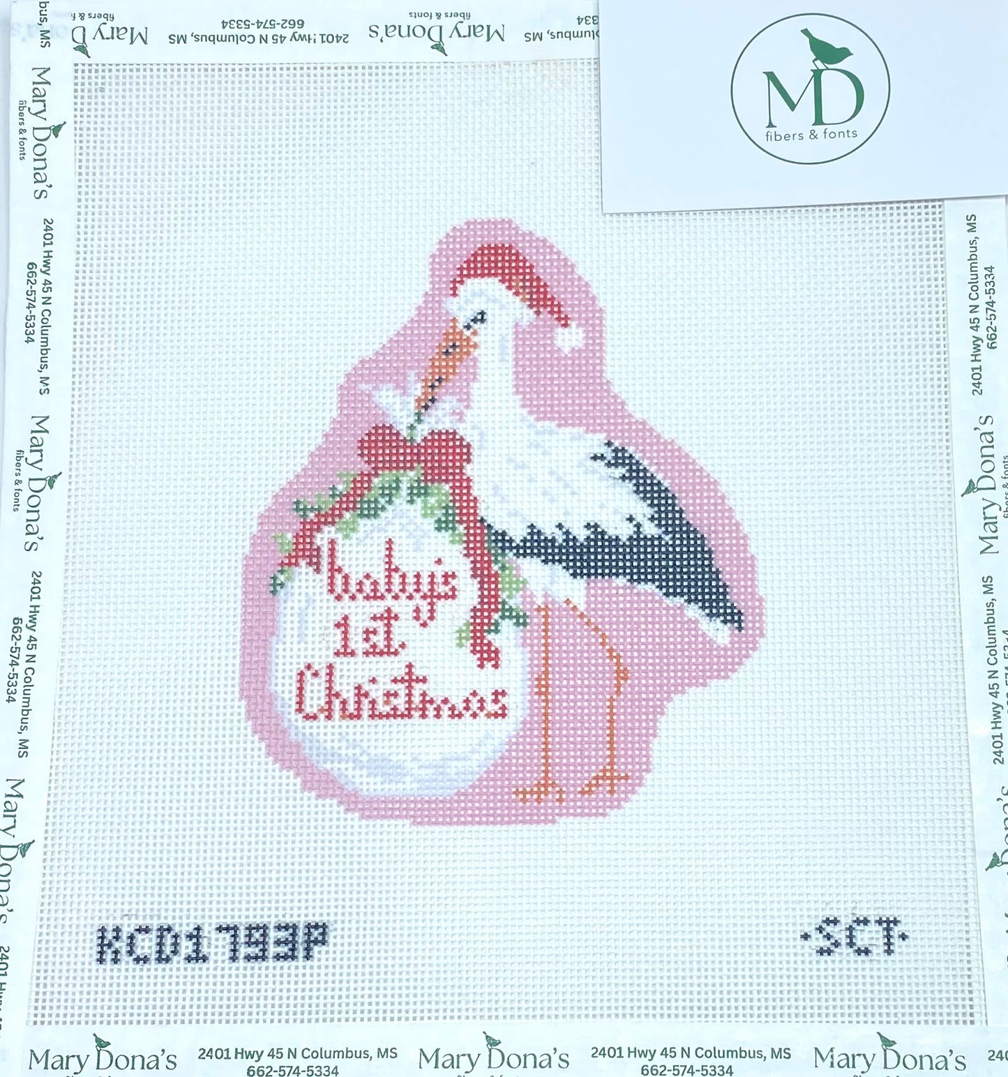 Baby's First Christmas Pink Stork Printed