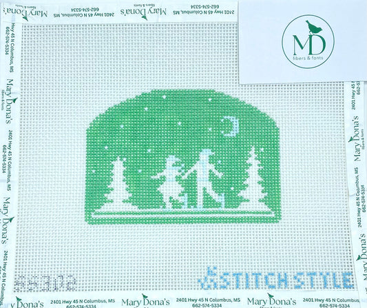 Mint Green Figure Skaters Silhouette in Forest