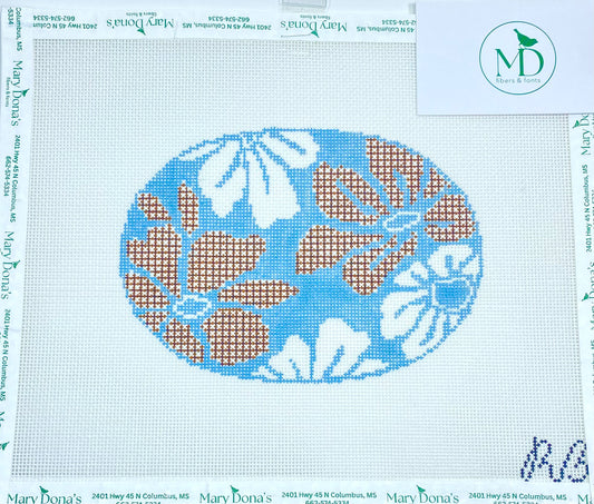 Gingham Blooms Oval - Blue