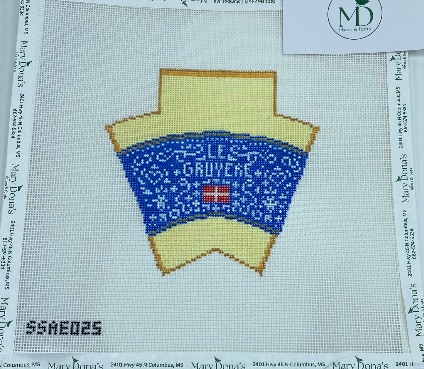 3D Wedge of Gruyere Cheese Needlepoint Canvas
