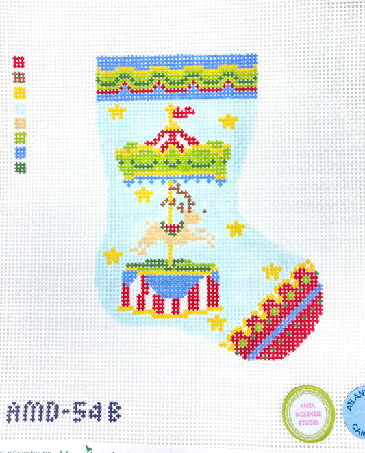Blue Reindeer Carousel Mini Stocking