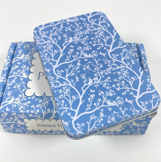 Printed Tin Box with Magnet Blue & White Trailing Floralsh