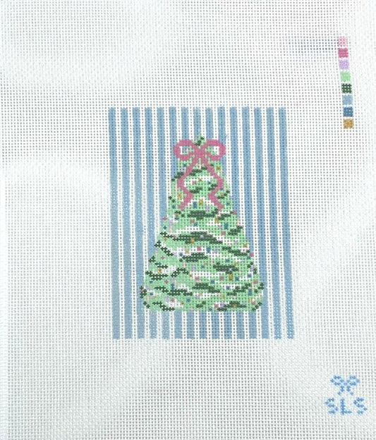 Pastel Christmas, Tree w/ Blue Stripes