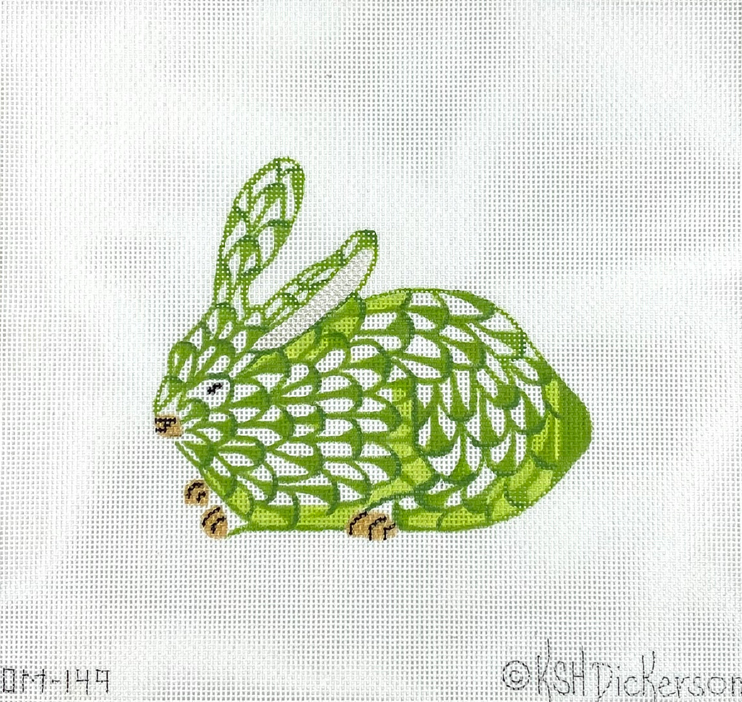 Mini Herend inspired crouching bunny - lime & gold