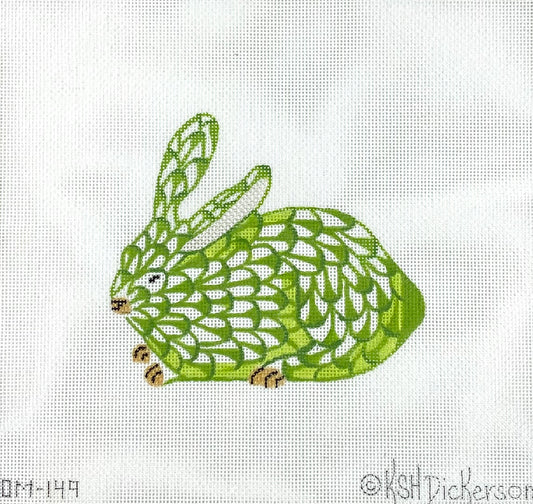 Mini Herend inspired crouching bunny - lime & gold