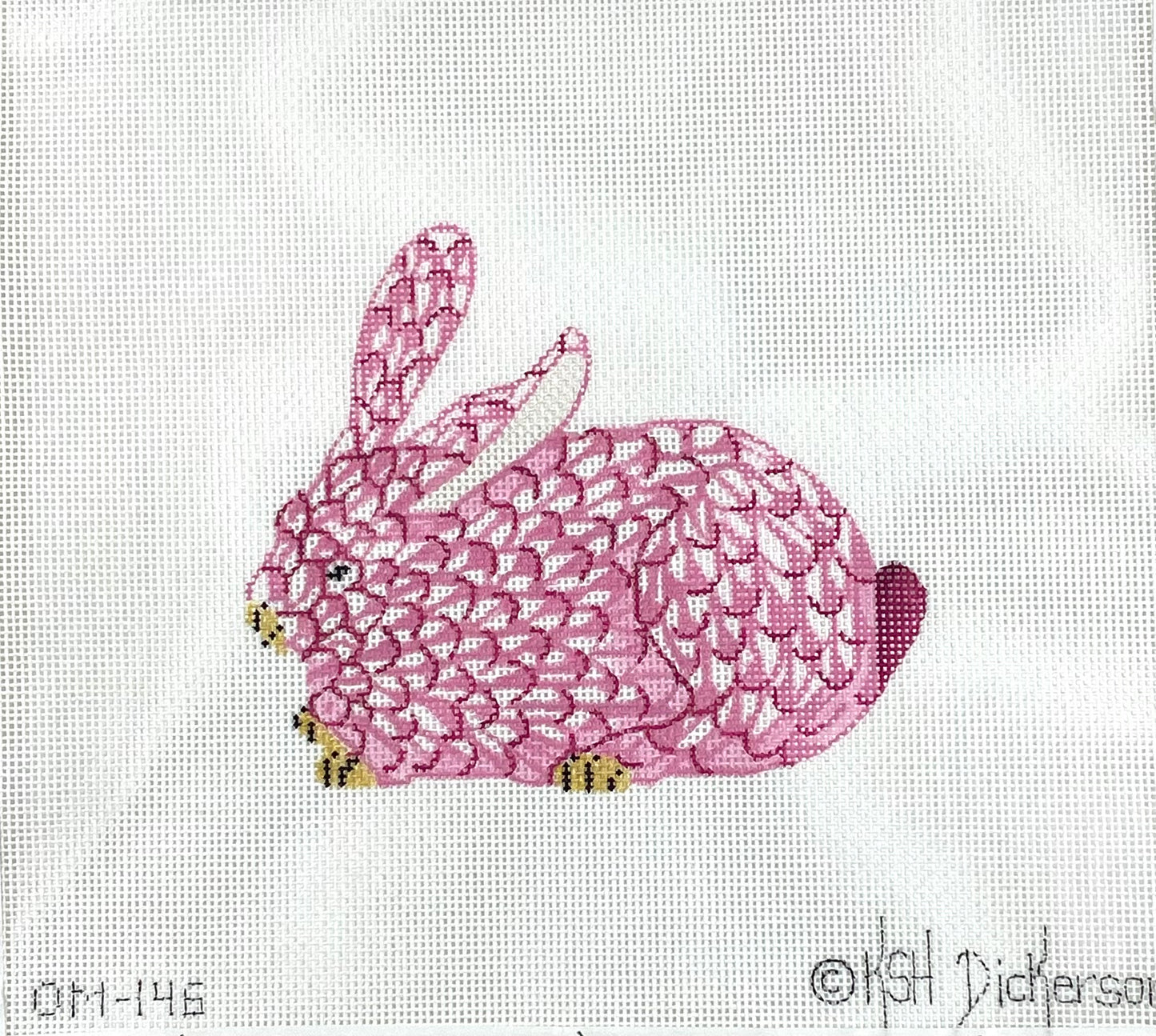 Mini Herend inspired crouching bunny - pink & gold