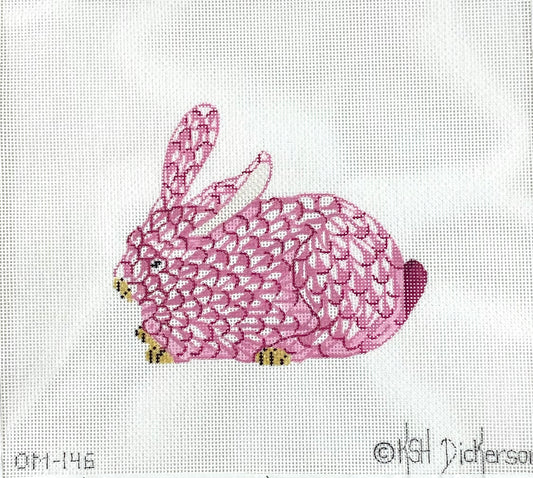 Mini Herend inspired crouching bunny - pink & gold