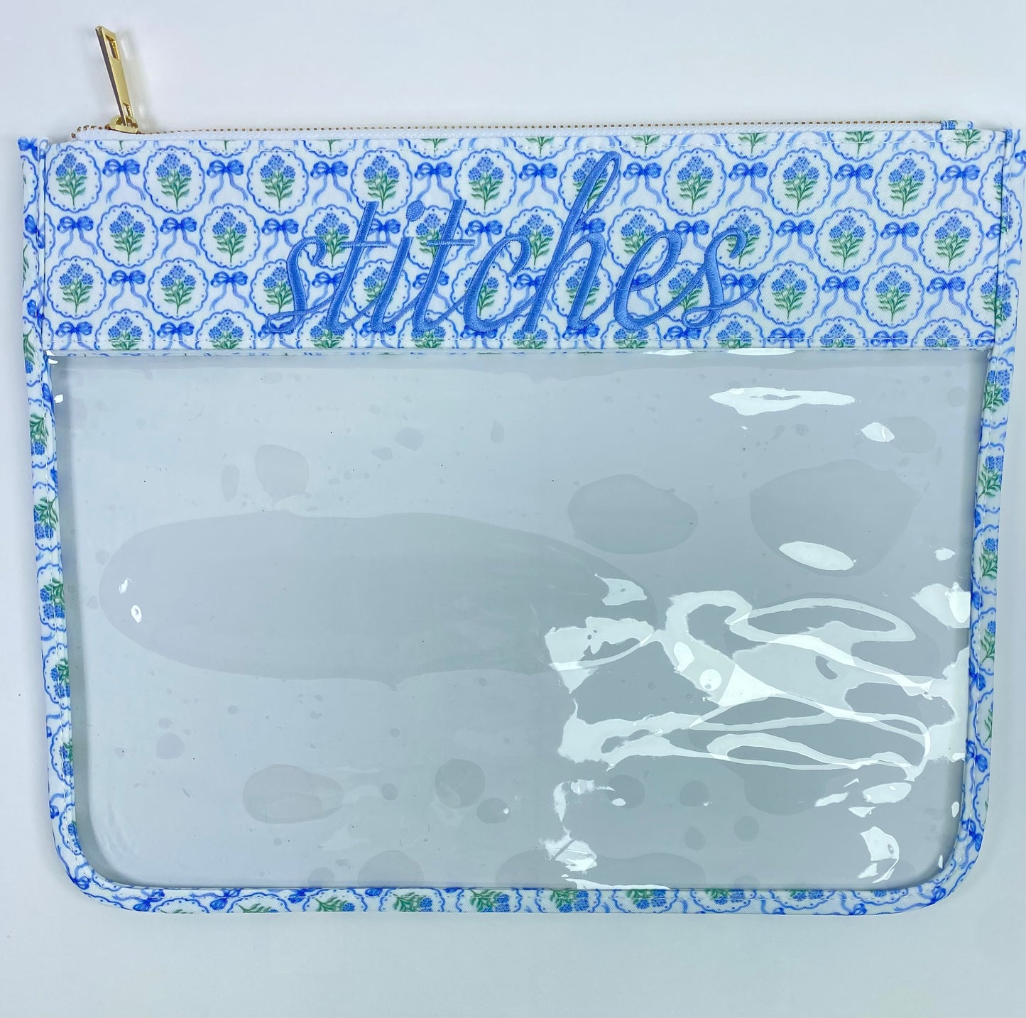 Stitches Blue Scallop Floral Hydrangea Project Bag