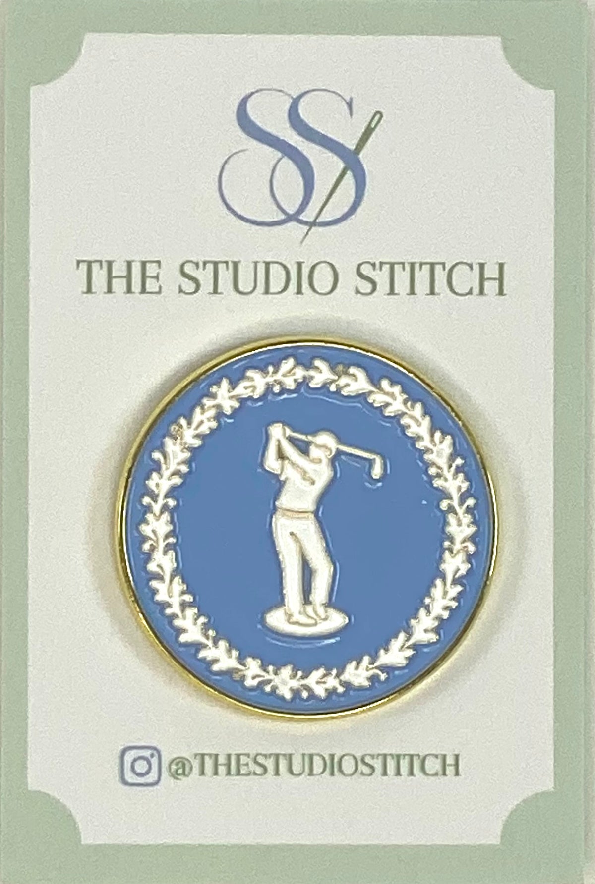 Antique Golfer Plate Needle Minder