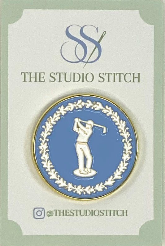 Antique Golfer Plate Needle Minder