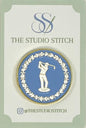 Antique Golfer Plate Needle Minder