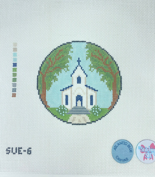 Wedding Chapel Round Needlepoint Canvas, 3.6" Design