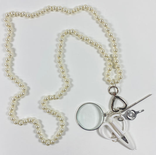 Up Up Chatelaine - White Glass Beads