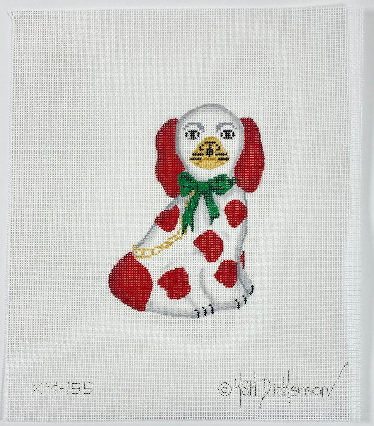 Mini Staffordshire Dog – White & Red w/ Gold