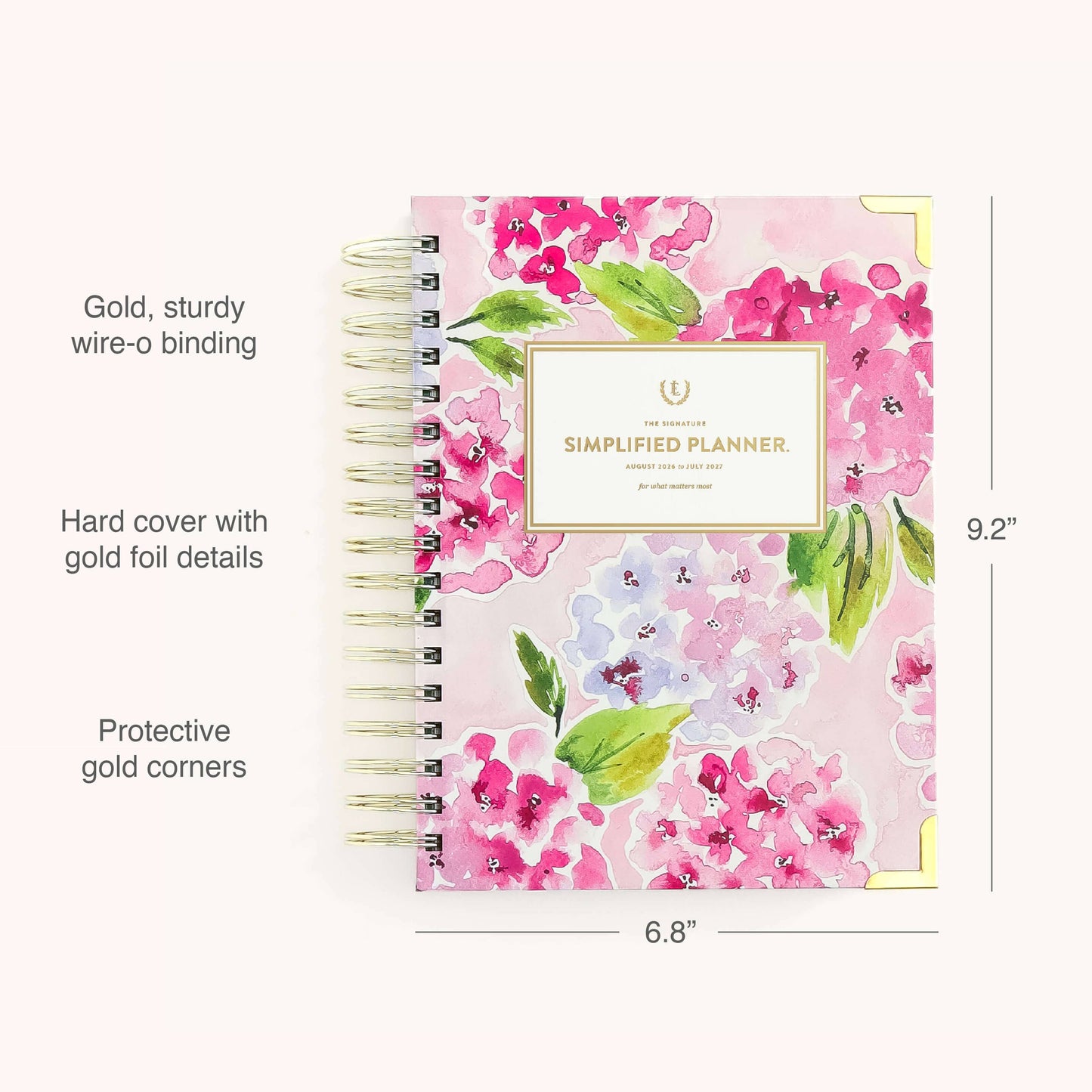 2026-2027 Spiral Daily Simplified Planner - Blush Hydrangea