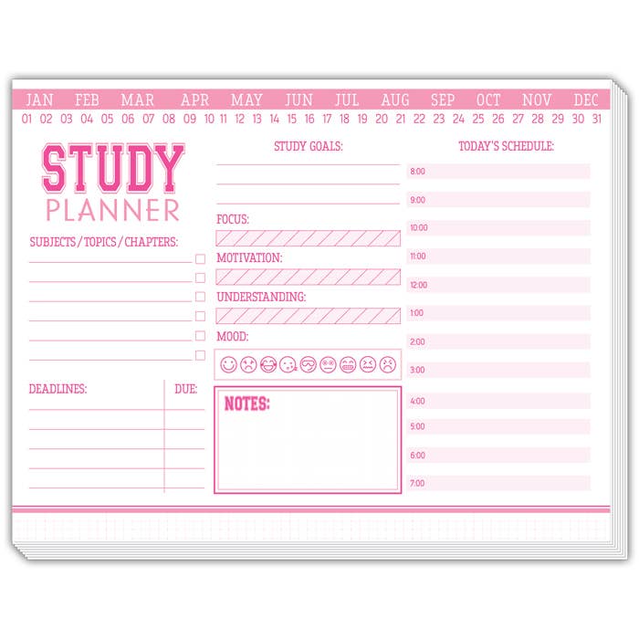 Study Planner Pink Desk Planner