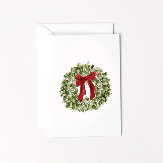 Red bow wreath mini enclosure notecard