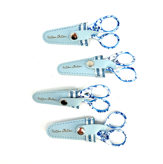 3.5” Blue Toile Scissors with Gingham Lined Sheath