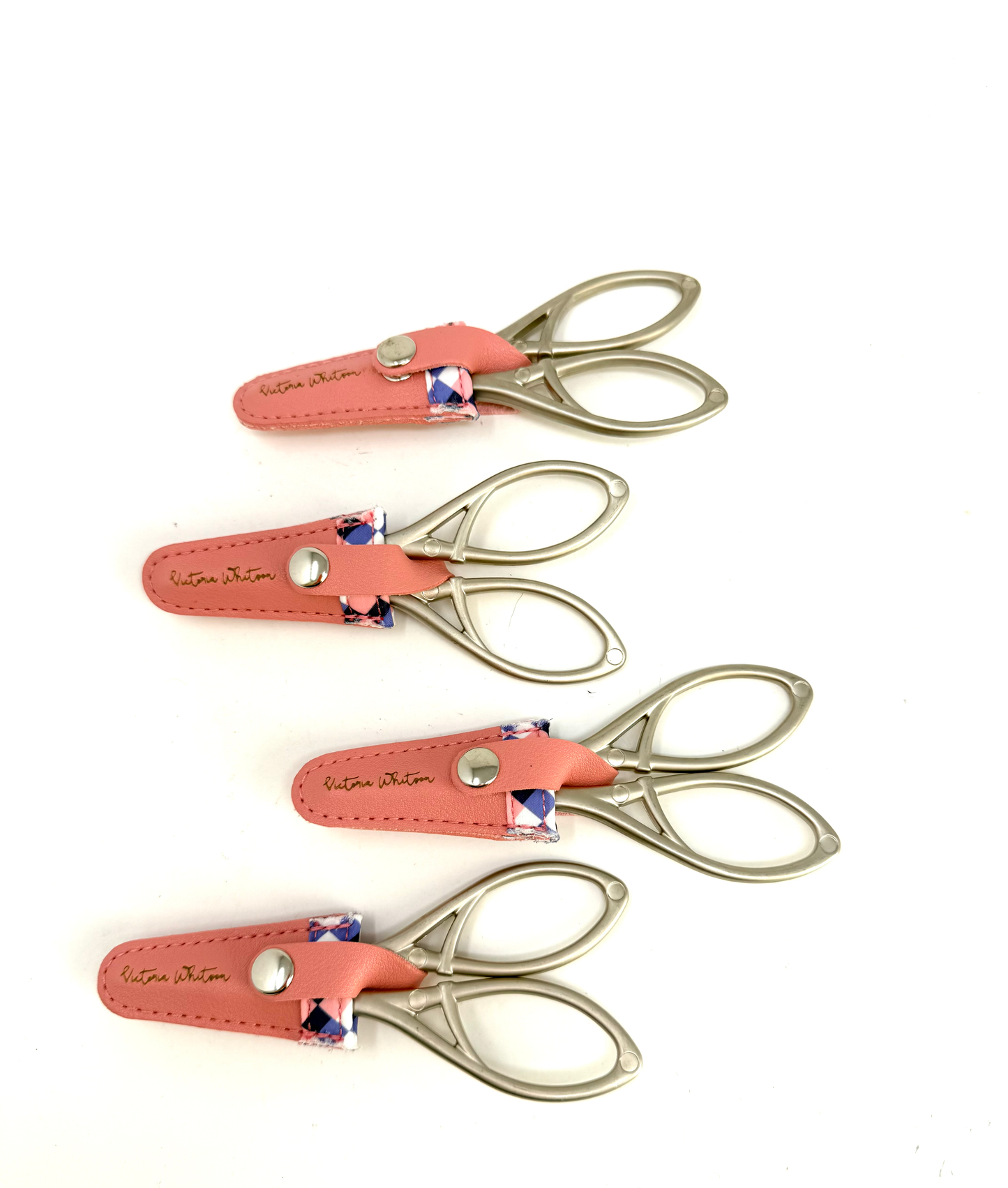 4” Spring Scissors: Brushed Metal Scissors in Pink Tartan9.0