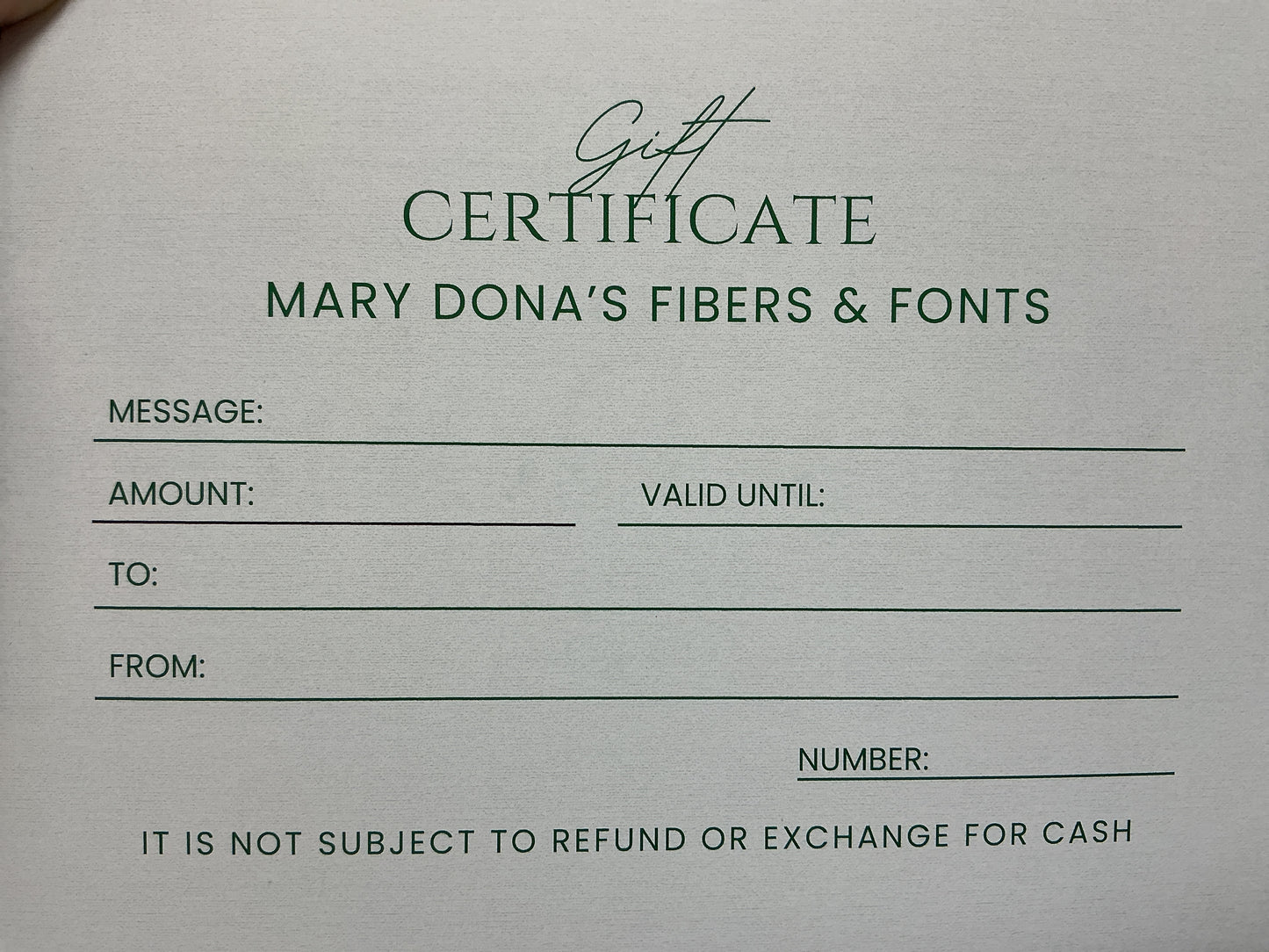 Mary Dona’s Gift Card